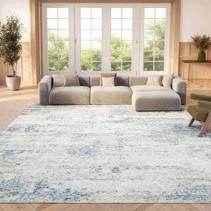 lot 1295 image: $112 SAFAVIEH Amelia Collection Area Rug - 6 x 9, Ivory & Blue, Modern Abstract Design, Non-Shedding & Easy Care, Ideal for High Traffic Areas in Living Room, Bedroom (ALA700A)