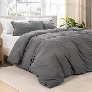 lot 1297 image: Bare Home Microfiber Duvet Cover Set - Ultra Soft Washed Microfiber - Queen Size - Linen-Like Look - Easy Care - Breathable Fabric - Our Softest Duvet Cover Set (Queen, Grey)
