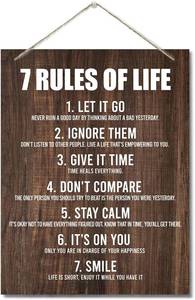 lot 7148 image: Inspirational Wood Art Signs, 7 Rules of Life Wall Art Sign, Hanging Printed Wall Plaque - Farmhouse & Home Decor, Gift for Home, School & Office - 10 x 7.8 inch