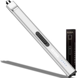 lot 7150 image: REIDEA Lighter Gift for Candle Stocking Stuffers for Women & Men, Retractable Top Windproof Flameless USB Rechargeable Arc Safe for Adults, R1 Flat, Silver