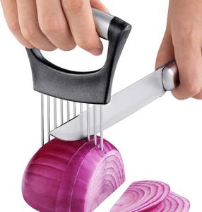 lot 7165 image: ESINAM Premium Vegetable Slicer Holder, Sharp Stainless Steel Food Slicer Assistant Tool for Potato, Tomato, Fruit, Lemon and Meat