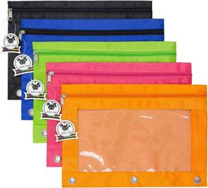 lot 7192 image: 3 Ring Binder Pencil Pouches, Pencil Pouch for 3 Ring Binder, Zippered Clear Window Pencil Case for Binder with Rivet Enforced Hole 3 Ring, 5 Packs