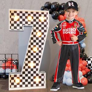 lot 7195 image: Marquee Numbers Race Car Birthday-Decorations 3ft Large Fast One Party Decor 7th 17th Big Light Up Cardboard Number 7