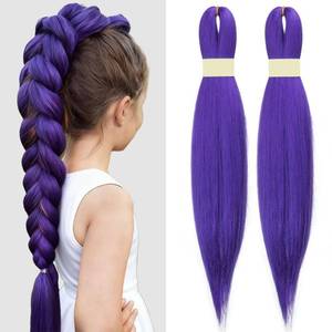 lot 7207 image: long Purple Braiding Hair Pre stretched Synthetic Hair Extensions for Braids,Yaki Texture Purple Hair Extensions for Stage Party Halloween Costume Cosplay 24 inch