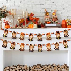 lot 7227 image: Lot of 2, Geelin 8.2 ft Fall Decor Wooden Bead Garland with Scarecrow Fall Tiered Tray Decorations for Home Scarecrow Wood Beads Hanging Banner Thanksgiving Farmhouse Decor for Home Fireplace Autumn Hanging