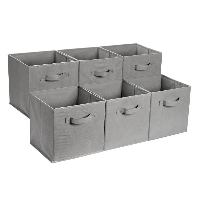 lot 1111 image: Amazon Basics Collapsible Fabric Storage Cube Bins Organizer with Handles for Organizing, Sturdy, Gray, 13 x 13 x 13 inch, 5-Pack - Retail $24