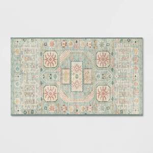 lot 1010 image: 23x39 Washable Persian Style Accent Rug Green - Threshold Indoor Throw Rug, Machine Washable, Flat Pile - Retail $25