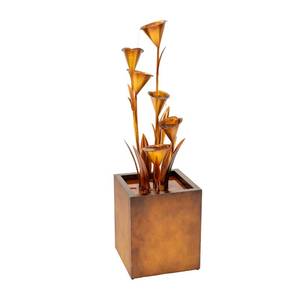 lot 1012 image: Base as shownapprox 56 Tall Bronze Metal Sculptural Flower Multi-Tier Freestanding Water Fountain for Indoor & Outdoor Use, Decorative Garden Patio Backyard Water Feature - Retail $233