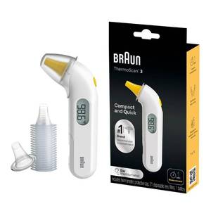 lot 1016 image: Braun ThermoScan 3 Ear Thermometer, Fast 1 Second Measurement, Audio Fever Indicator, Digital Display, Baby and Infant Friendly, No. 1 Brand Recommended by Pediatricians - Retail $30
