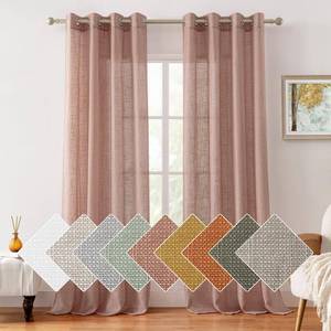 lot 1021 image: HOMEIDEAS Blush Pink Linen Textured Sheer Curtains, 84 Inches Long 2 Panels Dusty Blush Semi Sheer Curtains Farmhouse Window Drapes for Bedroom Living Room, 2 Panels, W52 x L84 - Retail $25