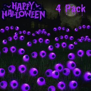 lot 1024 image: LCHUANG 4 Pack Halloween Decorations Outdoor Lights - 32LED Solar Scary Eyeball Pathway Lights Swaying by Wind, Waterproof Solar Halloween Stake Lights for Garden Porch Lawn Pathway (Purple) - Retail $20