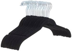 lot 1030 image: 10 Slim Velvet Non-Slip Clothes Hangers for Closet Organization with Shoulder Notches, Black - Retail $20