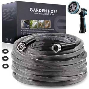 lot 1049 image: Relxitl Garden Hose 100feet, Water Hose with 10 Function Hose Nozzle, NON-Expandable Hose, Tough & Flexible, Lightweight, Crush Resistant Fittings, Kink & Tangle Free, Rust Proof for Watering - Retail $31