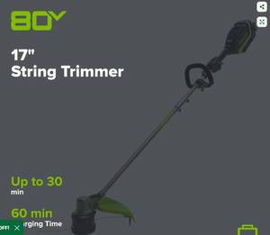 lot 1054 image: Greenworks Pro 80V Cordless String Trimmer, tool only, no battery or charger, tested works - Retail $250