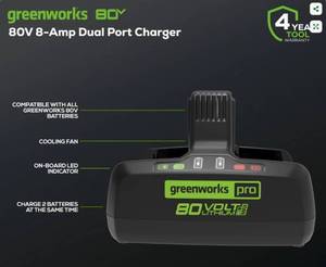 lot 1062 image: Greenworks Pro 80V Lithium-Ion Dual Port Charger, tested works - Retail $130