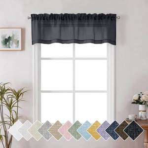 lot 1073 image: Lecloud Doris Black Sheer Valance 14 Inches Length, Semi Sheer Bedroom Small Window Kitchen Curtain Valance for Living Room Window Curtains Slub Dual Rod Pockets, 60x14 Inch - Retail $19,637