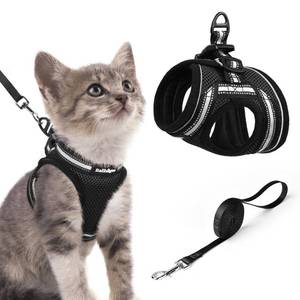 lot 1074 image: rabbitgoo Cat Harness and Leash Set for Walking Escape Proof, Adjustable Soft Kittens Vest with Reflective Strip for Cats, Comfortable Outdoor Vest, Black, S - Retail $13