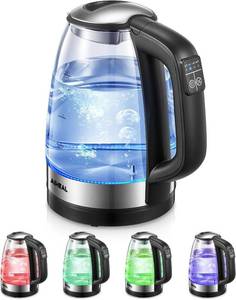 lot 1083 image: Electric Kettle, Aiheal Glass Kettle Temperature Control With Colors LED Lights Variable, Keep Warm, Fast Boiling Electric Kettle, Stainless Steel Inner Lid & Bottom, 1.7L - Retail $36