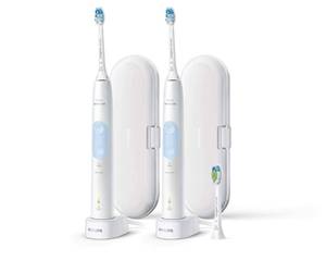 lot 1097 image: Sonicare Protective Clean Rechargeable Toothbrushes 2 Handless 2 Brush Heads & 2 Travel Case & 2 Chargers - Retail $91