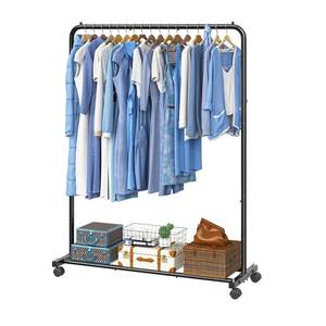 lot 1109 image: Clothing Rack for Hanging clothes, Portable Garment Rack with Bottom Shelf, Metal Clothes Rack on Wheels for Bedroom, Laundry Room, Black - Retail $25