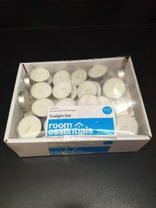 lot 1155 image: Room Essentials Unscented Tealight Candles 100 Pack - Retail $14