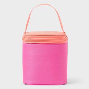 lot 1227 image: 4 Cans3.1qt Soft Sided Personal Cooler - Sun Squad Pink Recycled Polyester Material - Retail $13