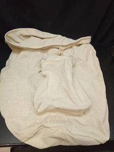 lot 1228 image: Natural Canvas Cotton Drawstring Laundry Bag with Front Zippered Pocket - Retail $15