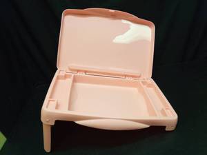 lot 1239 image: Pink Plastic Laptop Desk with Storage Inside.   - Retail $15