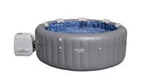 lot 1089 image: Bestway SaluSpa Santorini HydroJet 5 to 7 Inflatable Round Portable Outdoor Spa with 180 Soothing Jets and Cover, Gray. Power was not tested.  - Retail $620
