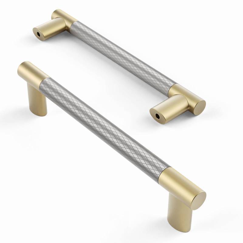 lot 2095 image: Asidrama 10 Pack 5 Inch(128mm) Knurled Brushed Nickel and Gold Kitchen Cabinet Handles,Cabinet Pulls Kitchen Cabinet Hardware Cupboard Handles Drawer Pulls Retail $53.74