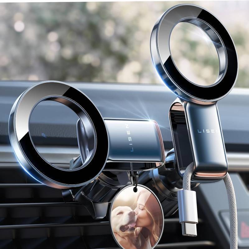 lot 2083 image: LISEN Fits MagSafe Car Mount - Magnetic Phone Holder for Car,Car Accessories for Men Women for iPhone 16 15 14 13 12 Pro Max Plus,Samsung Galaxy, Valentines Gifts for Men Women Him Her,Black Retail $11.99