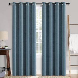 lot 2065 image: MIULEE Linen Texture Curtains for Bedroom Solid 100% Blackout Thermal Insulated Dusty Blue Curtains Grommet Room Darkening Drapes Luxury Decor for Living Room Nursery 52x84 Inch (2 Panels) - Retail $39