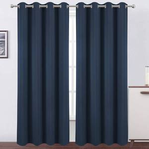lot 2069 image: LEMOMO Navy Blue Thermal Blackout Curtains52 x 95 InchSet of 2 Panels Room Darkening Curtains for Bedroom - Retail $36