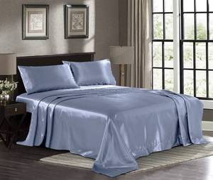 lot 2071 image: Satin Sheets King 4-Piece, Skyblue Hotel Luxury Silky Bed Sheets - Extra Soft 1800 Microfiber Sheet Set, Wrinkle, Fade, Stain Resistant - Deep Pocket Fitted Sheet, Flat Sheet, Pillow Cases - Retail $45