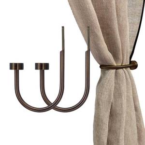 lot 2080 image: Quality Curtain Holdbacks, Solid Steel Curtain Holdback with Disk Finial,Electroplate Finishes, Set of 2 Window Curtain Tieback Hooks, Antique Bronze - Retail $12
