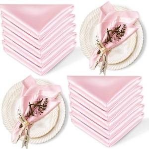 lot 2090 image: Cobedzy 12 Pack Satin Table Cloth Napkins, 17x17 Inch Blush Pink Silky Wedding Napkins Cloth Washable, Luxury Dining Table Cloth Napkins Set for Birthday Holiday Party Dinner Restaurant - Retail $8