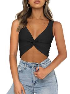 lot 2105 image: Butgood Womens Short Sleeve Sleeveless Crop Top Summer Twist Knot Front Going Out Sexy Cute Y2K Shirt Tops - Retail $0