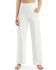lot 2116 image: Promover Wide Leg Trouser Pants Women Fashion Clothing Stretch Yoga Dress Pants High Waist Pull On Pants for Workout(White,L,Regular) - Retail $36