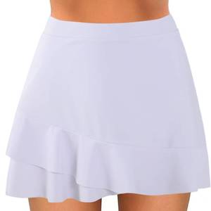 lot 2120 image: Mecfiino Womens Bathing Suit Bottoms Ruffle Swim Skirt with Built-in Bikini Swimsuit Bottom White - Retail $26