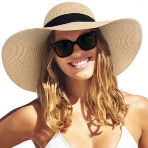 lot 2130 image: FURTALK Womens Sun Straw Hat Wide Brim UPF 80 Summer Hat Foldable Packable Floppy Beach Hats for Women Mix Beige,Medium-Large - Retail $23