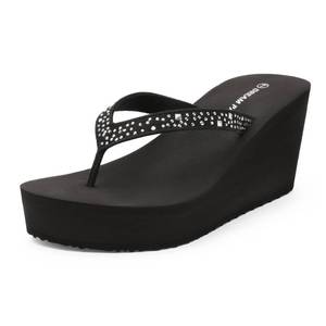 lot 2131 image: DREAM PAIRS Womens Platform Flip Flop Rhinestones Arch Support Comfortable Soft Cushion Wedge Flip Flops Summer Thong Sandals,Size 12,Black,SDFF2222W - Retail $27