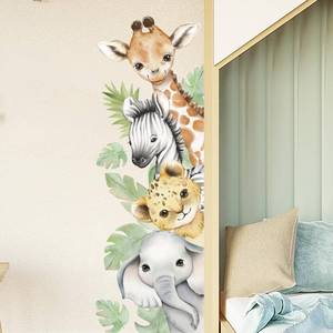 lot 10 image: 44.88x 15.75 Inch Watercolor Animal Wall Decals Jungle Animal Wall Stickers Tiger Elephant Giraffe Removable Peel and Stick Wall Decals for Nursery Playroom Bedroom Classroom Kindergarten Wall Decor - Retail $12
