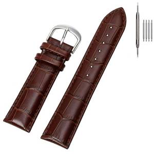 lot 12 image: EACHE Mens Leather Watch Bands, 18mm Croco Design Leather Watch Bands for Men Women,Dark Brown-Silver Buckle - Retail $14