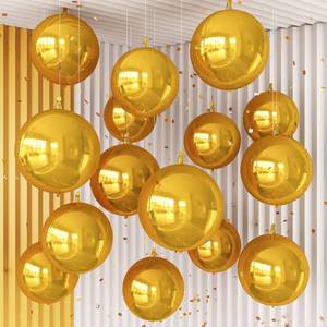lot 14 image: Froova 14 Pcs Gold Round Foil Balloons 221510 4D Ball Balloons Metallic Golden Balloon Ornament Mylar Balloon Chrome for Graduation Birthday Wedding Anniversary New Year Disco Party Decorations - Retail $14