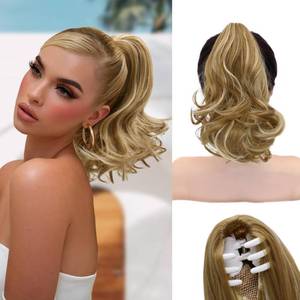 lot 24 image: NAYOO Claw Clip Ponytail Extension Blonde 12 Short Wavy Ponytail Clip in Hair Extensions for Women Curly Natural Layered Pony Tails Synthetic Hairpiece(Medium Blonde with Blonde Highlights)
