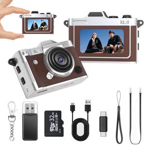 lot 30 image: LENANE Mini Keychain Camera - 2K FHD Tiny Retro Digital Camera with 32GB Card, 1.47 Screen & OTG Adapter, Vintage Compact Micro Pocket Birthday Gift for Kids,Travel,Beginners,Party (Brown) - Retail $34