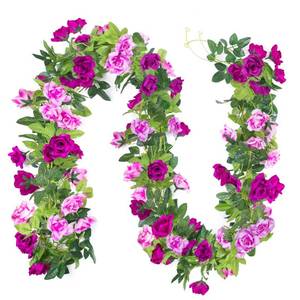lot 34 image: Kisflower 3PCS23.7FT Artificial Rose Flower Garland, Fake Vines Silk Floral Hanging Plant for Wedding Arch Decorations Room Party Home Garden Hotel Office Wall Decor (Fuchsia) - Retail $21