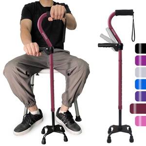 lot 41 image: AOHHL Quad Walking Cane Foldable Adjustable Portable Stick Men & Women and Seniors - Lightweight & Sturdy with 4-Pronged Base for Extra Stability Balance,Self Standing Gifts for mom Dad (Wine Red) - Retail $31