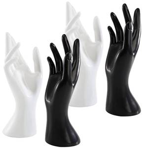 lot 73 image: Okllen 4 Pack Female Mannequin Hand, Hand Ring Display Stand Jewelry Organizer Bracelet Bangle Necklace Holder for Hand Chain, Finger Ring, Glove, White & Black, Right Hands - Retail $20