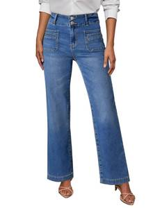 lot 81 image: Sidefeel Womens Wide Leg Jeans Hight Waisted Tummy Control Straight Leg Flare Trendy Denim Pants Dark Blue Size 12 - Retail $34